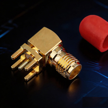 HL-SMA-KWHD1/KYHDC6 Ženský RF koaxiálny konektor, PCB montáž, ohnutý typ, pozlátená mosadz