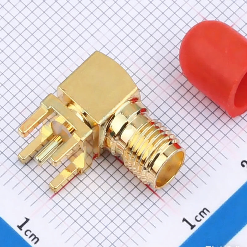 HL-SMA-KWHD1/KYHDC6 Ženský RF koaxiálny konektor, PCB montáž, ohnutý typ, pozlátená mosadz