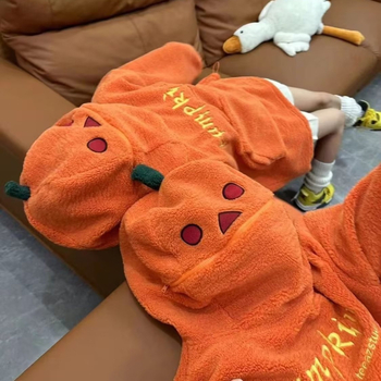 Pumpkin Man hoodie od fleksa s umjetnom ovčjom kožom, udoban slobodan kroj, topao za jesen i zimu