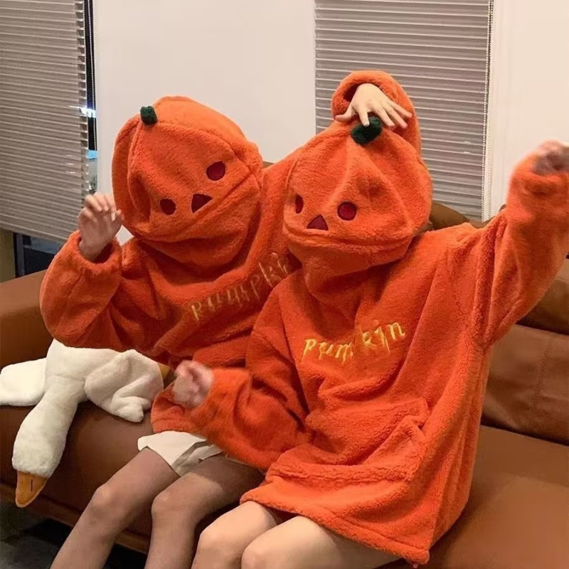 Pumpkin Man hoodie od fleksa s umjetnom ovčjom kožom, udoban slobodan kroj, topao za jesen i zimu