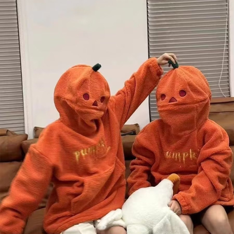 Pumpkin Man hoodie od fleksa s umjetnom ovčjom kožom, udoban slobodan kroj, topao za jesen i zimu