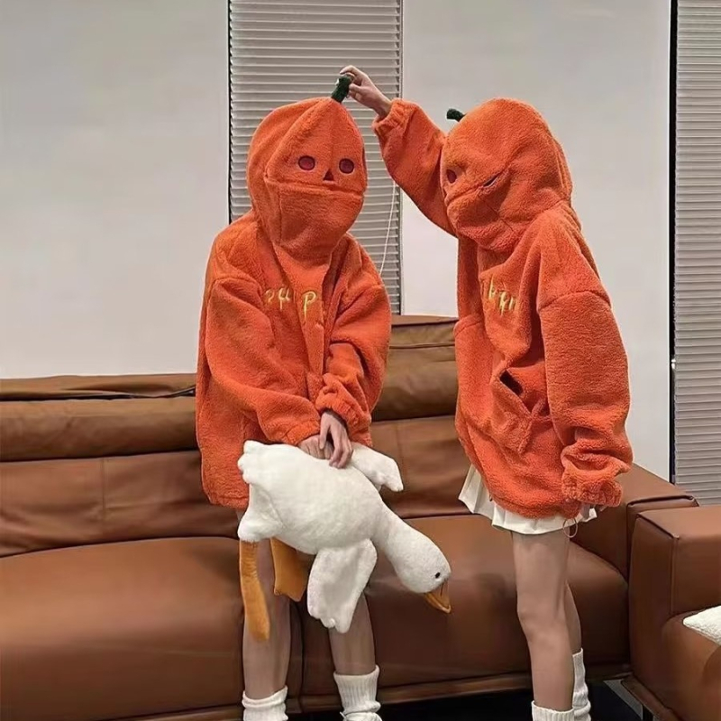 Pumpkin Man hoodie od fleksa s umjetnom ovčjom kožom, udoban slobodan kroj, topao za jesen i zimu