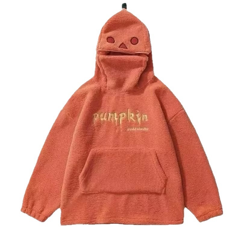 Pumpkin Man hoodie od fleksa s umjetnom ovčjom kožom, udoban slobodan kroj, topao za jesen i zimu