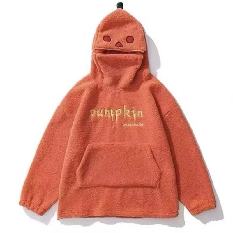 Pumpkin Man hoodie od fleksa s umjetnom ovčjom kožom, udoban slobodan kroj, topao za jesen i zimu