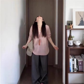 Korejskog stila pleteni top s U izrezom, ženski pulover s dugim rukavima, nježan i mekan