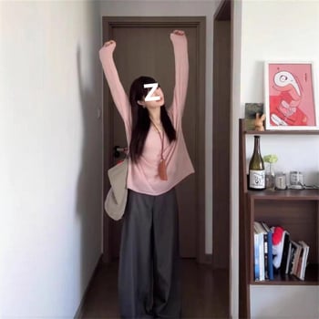 Korejskog stila pleteni top s U izrezom, ženski pulover s dugim rukavima, nježan i mekan