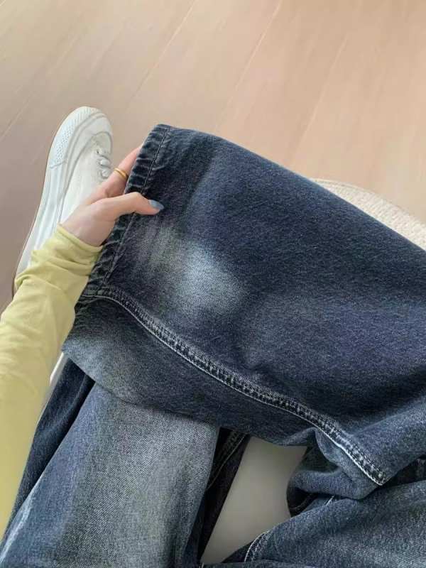 Ženske traperice s širokim nogama u plavo-sivoj boji, visokim strukom, slobodnog kroja, retro američki stil
