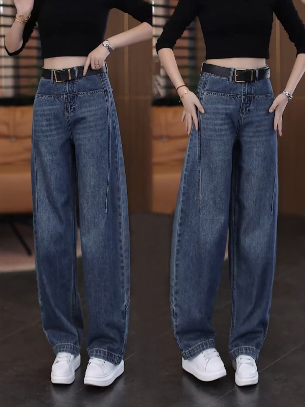 Ženske traperice u vintage plave boje, visokim strukom, široke nogavice, denim