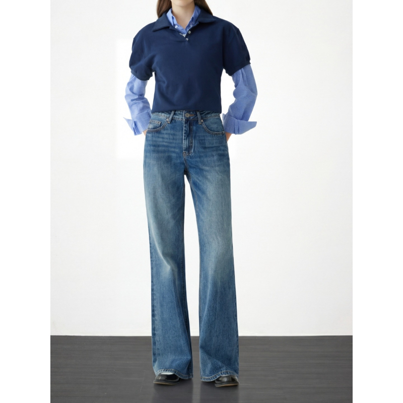 Ženske traperice visokog struka, bootcut, široke nogavice s blagim širenjem, denim s mikroelastičnošću, proljeće 2026