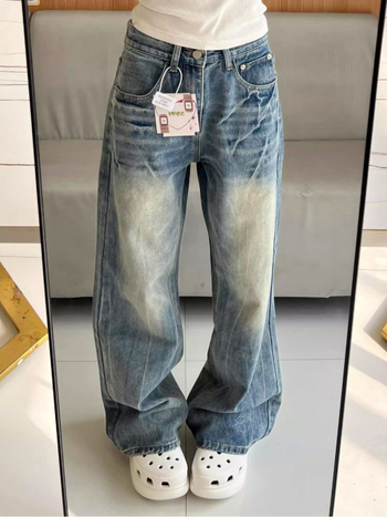 Ženske traperice u američkom retro stilu, visokim strukom, širokim krojem