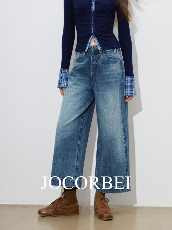 Jocorbe Casual Denim Ženske cropped straight-leg traperice, pamuk denim, proljeće 2026, opušten kroj