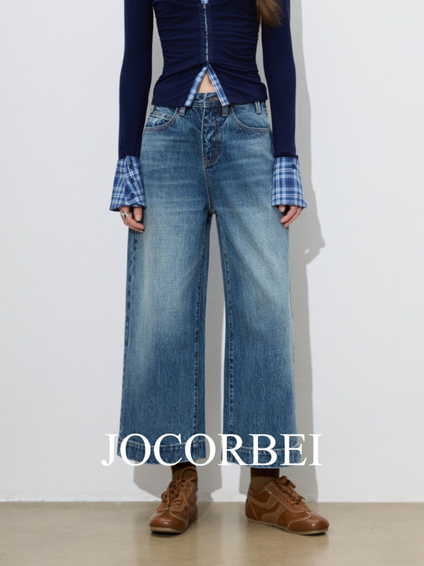 Jocorbe Casual Denim Ženske cropped straight-leg traperice, pamuk denim, proljeće 2026, opušten kroj