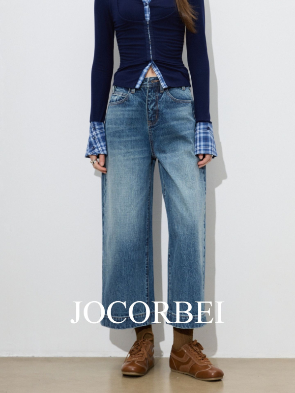 Jocorbe Casual Denim Ženske cropped straight-leg traperice, pamuk denim, proljeće 2026, opušten kroj