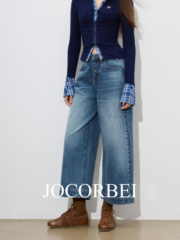 Jocorbe Casual Denim Ženske cropped straight-leg traperice, pamuk denim, proljeće 2026, opušten kroj