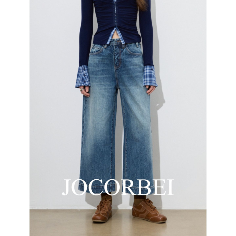Jocorbe Casual Denim Ženske cropped straight-leg traperice, pamuk denim, proljeće 2026, opušten kroj