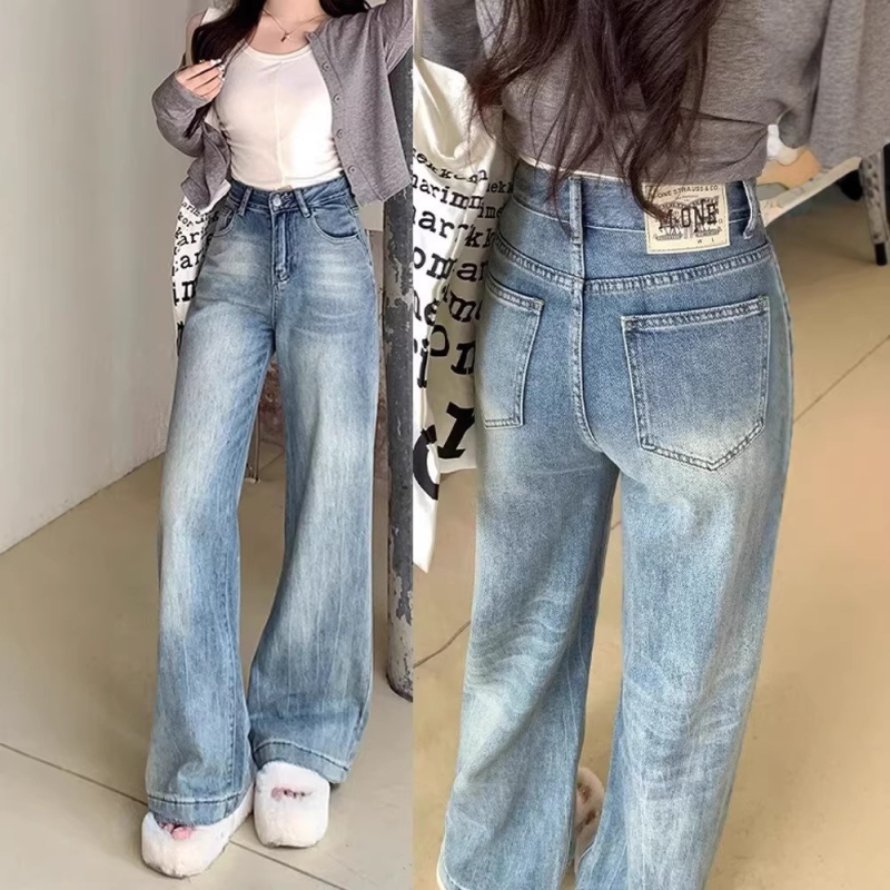 Ženske traperice ravnog kroja, opuštene, visokim strukom, laskava silueta, široke nogavice, duljina do poda, za sitnije osobe, denim