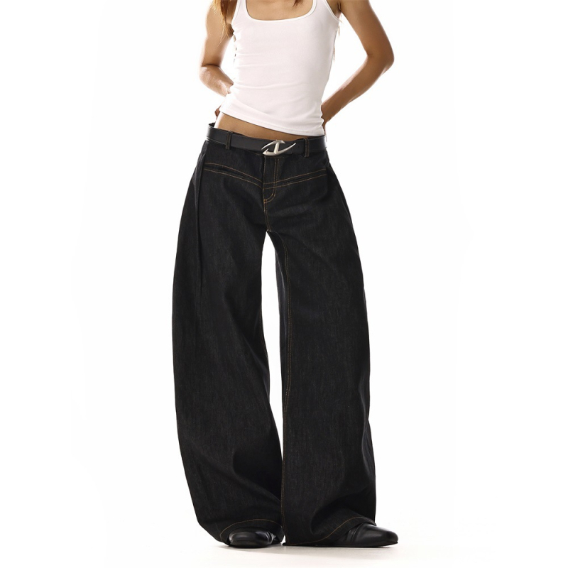 Ženske denim hlače u američkom retro stilu, lagan kroj, visok pas, široke nogavice