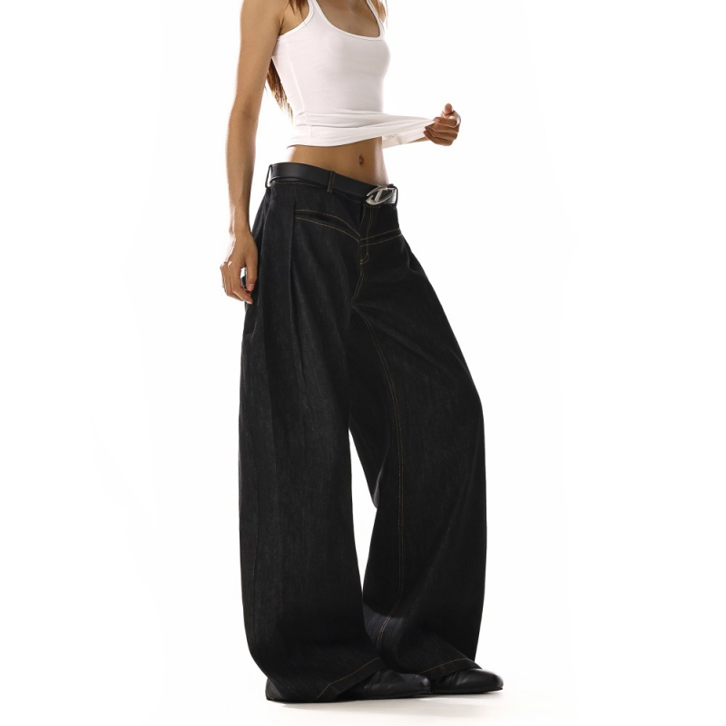 Ženske denim hlače u američkom retro stilu, lagan kroj, visok pas, široke nogavice