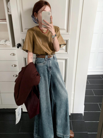 Ženske džins hlače visokog struka i širokih nogavica, jesen-zima 2024, opuštenog kroja, dužina do poda