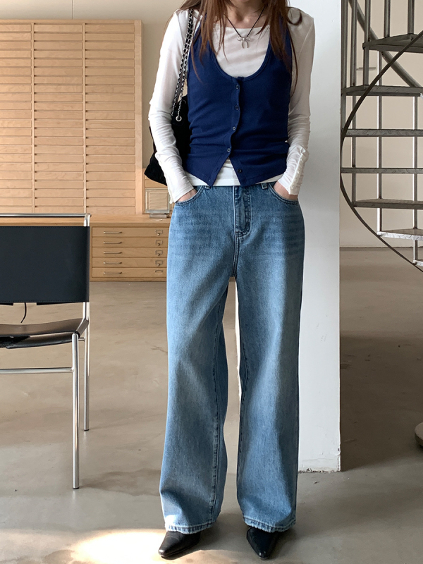 Weisong Apparel Ženske farmerice visokog struka i ravnog kroja, s pranom izgledom, proljeće 2026