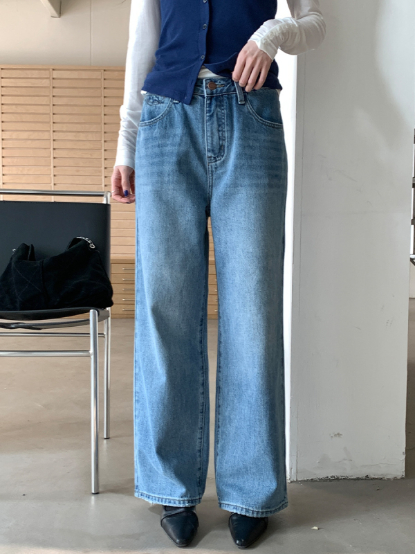 Weisong Apparel Ženske farmerice visokog struka i ravnog kroja, s pranom izgledom, proljeće 2026