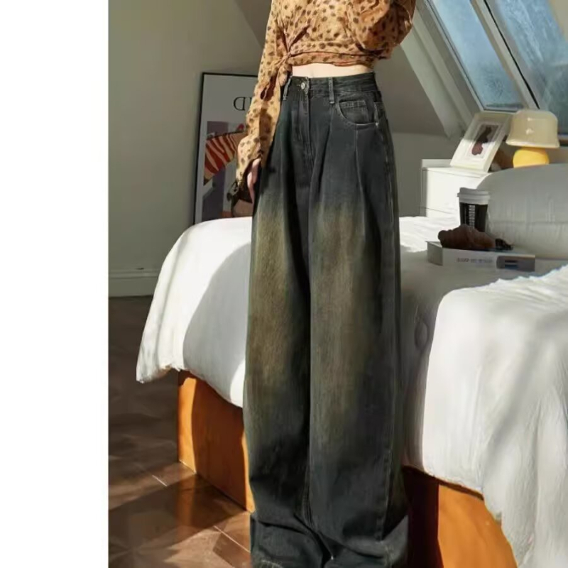 Ženske traperice s visokim strukom, slobodnog ravnog kroja i širokih nogavica, za sitnije figure, denim za proljeće, jesen i zimu 2025.