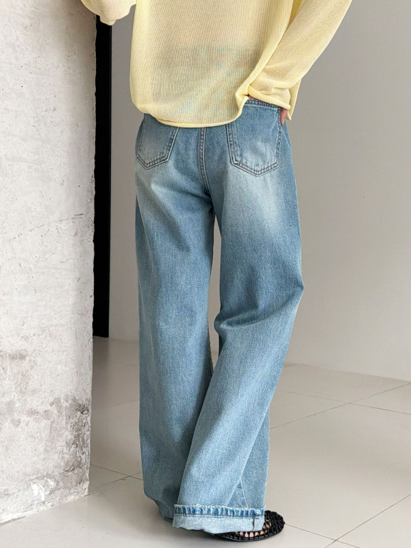 Luxi traperice visokim strukom i širokim nogavicama, američki retro stil, uzorak zvjezdica sa kristalima, denim, 68517