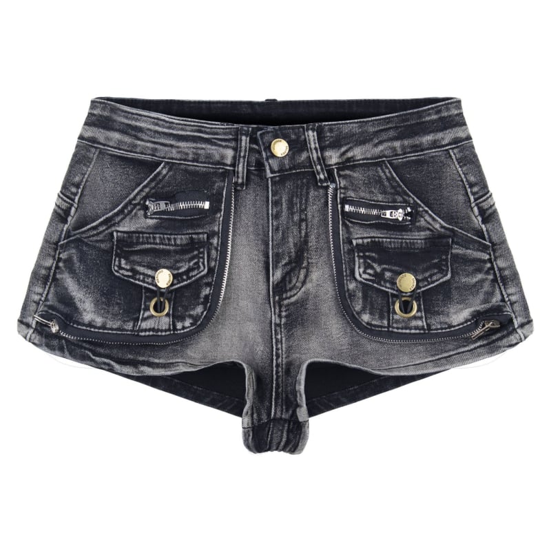 Ženski traper šorc s vintage pranjem, niska struka, uski kroj, ultra kratko, proljeće-ljeto