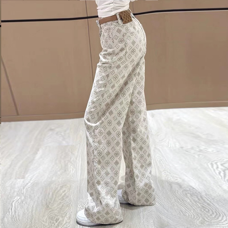 Ženske jakard traperice s all-over printom, ultra mekano denim, visoki pojas, ravno-široki kroj