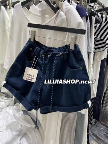 Ženske denimske šorts s visokim strukom, vrpcom i elastičnim pojasom, širokih krojeva, casual stil