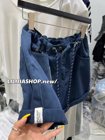 Ženske denimske šorts s visokim strukom, vrpcom i elastičnim pojasom, širokih krojeva, casual stil