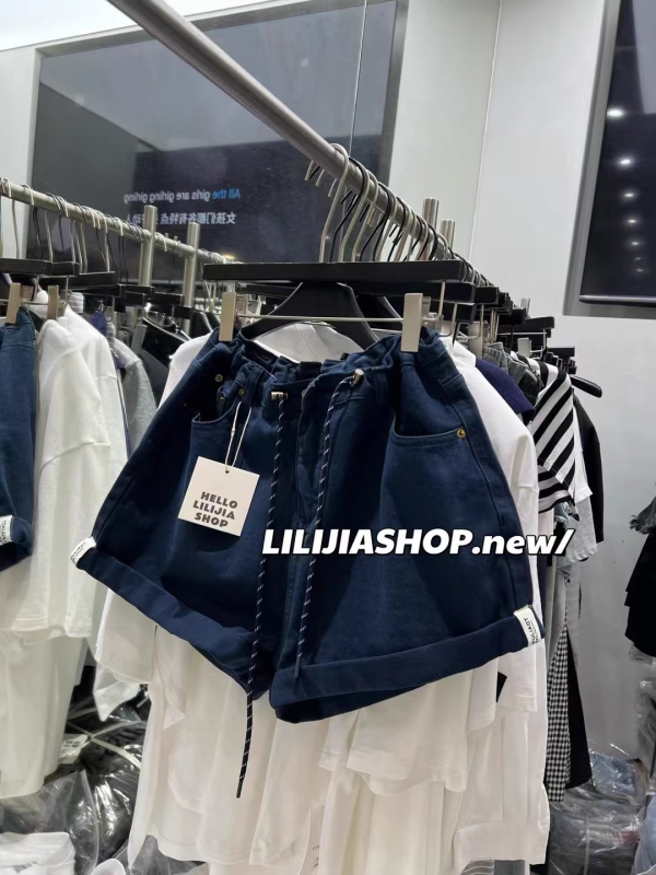 Ženske denimske šorts s visokim strukom, vrpcom i elastičnim pojasom, širokih krojeva, casual stil