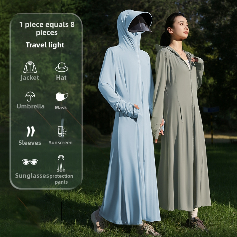 Дълга дамска наметалка за слънце с UV защита UPF50+, лятна дишаща Ice Silk тънка наметалка