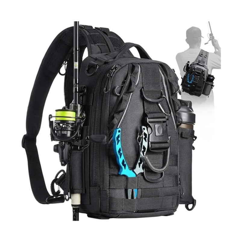 Rucsac de pescuit multifuncțional cu compartiment pentru undițe și accesorii, pentru relaxare și sport