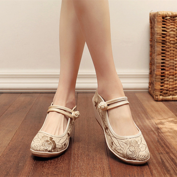 Ženske platnene cipele s izšivkom, klinasti pet, cvjetni uzorak, Hanfu kineski stil