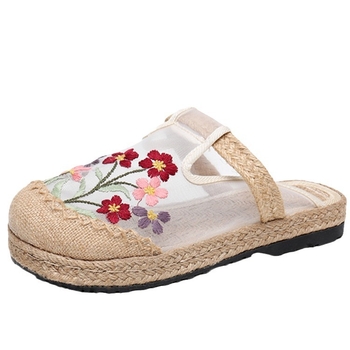 Ženske platnene cipele s izšivkom, klinasti pet, cvjetni uzorak, Hanfu kineski stil