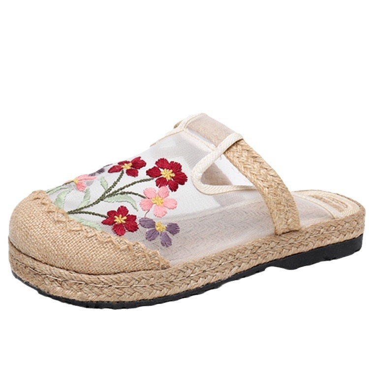 Ženske platnene cipele s izšivkom, klinasti pet, cvjetni uzorak, Hanfu kineski stil