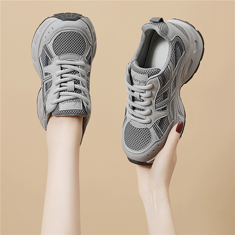 Sive ženske tenisice s debelim potplatom za povećanje visine, svakodnevne casual tenisice u stilu dad shoes, novi proljetni model