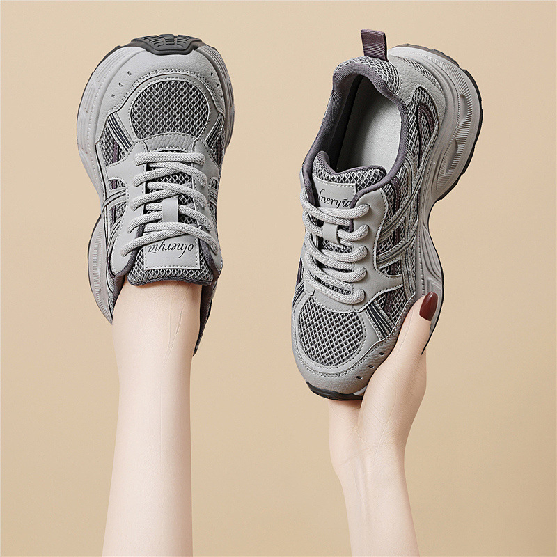 Sive ženske tenisice s debelim potplatom za povećanje visine, svakodnevne casual tenisice u stilu dad shoes, novi proljetni model
