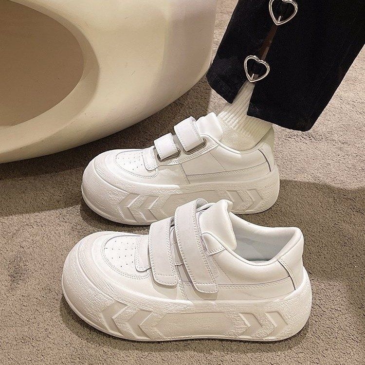 Ženske tenisice s debelim potplatom, bijele, Velcro zatvarač, casual obuća, okrugli vrh, crtani motiv