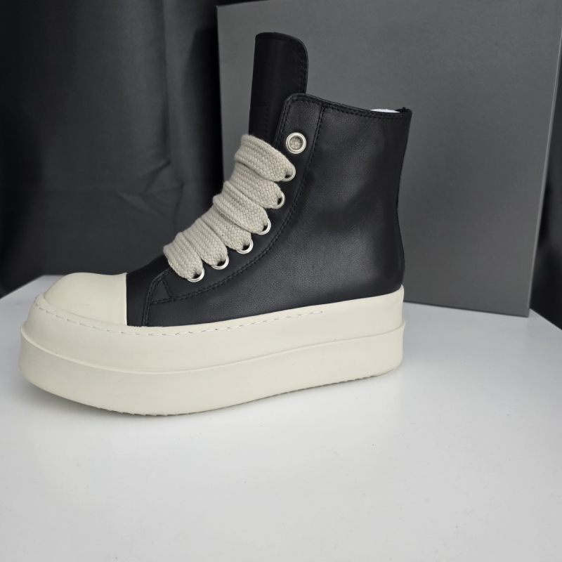 Uniszex valódi bőrből készült magas talpú tornacipő, vastag platformmal, gumírozott talppal, fűzős megoldás és oldalsó cipzár, casual egyszínű dizájn, platformmagasság 3-5 cm, 2024 tavaszi kollekció
