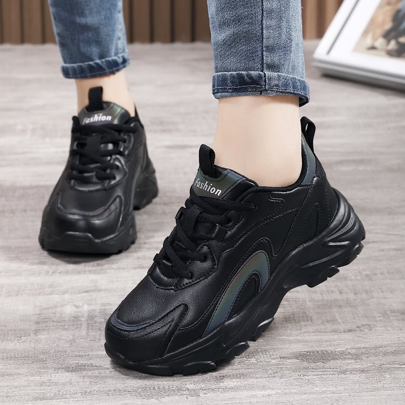 Ženske vodootporne tenisice crne sintetičke kože, za jesen/zimu, casual dad sneakers s mekanom potplatom