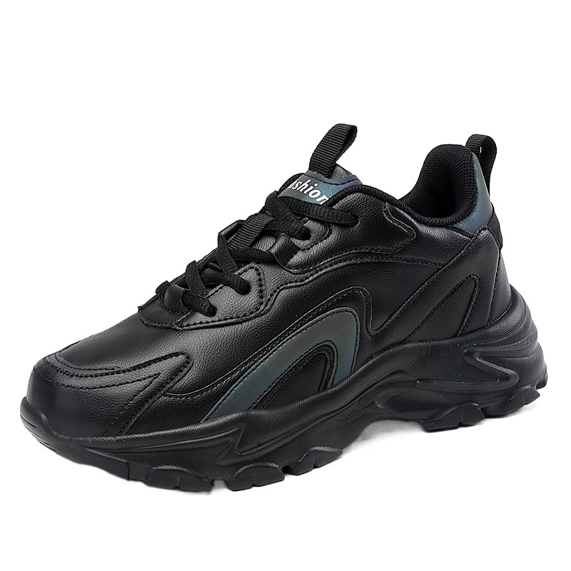Ženske vodootporne tenisice crne sintetičke kože, za jesen/zimu, casual dad sneakers s mekanom potplatom