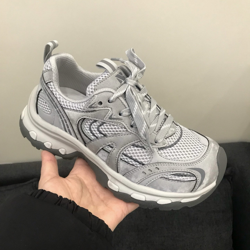 Tenisice za trčanje od prave kože s udobnim dojmom, ženski dad shoes stil, sportsko casual retro tenisice s debelim potplatom, Bxl62000