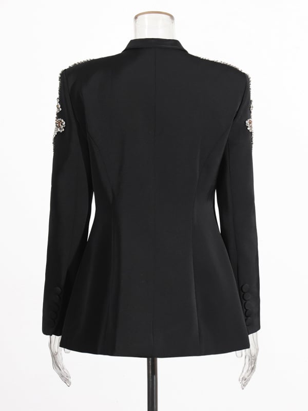 Γυναικείο blazer σε ελαφρώς πολυτελές στυλ, βαθύ V ντεκολτέ, στρας, στενή γραμμή, μακριά μανίκια, μονόχρωμο – Άνοιξη 2026