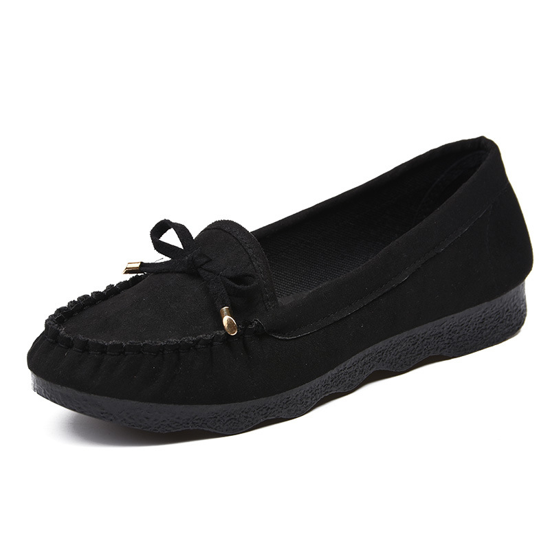 Ženske crne platnene cipele s ravnim potplatom, casual loafersi s protukliznom mekom potplatom
