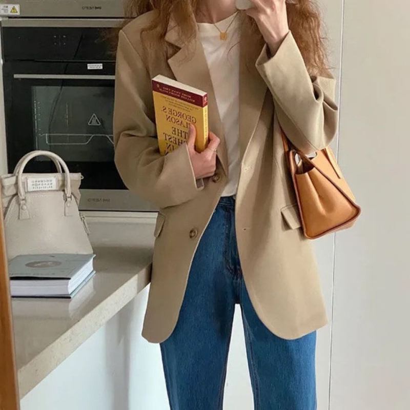 Ženski ležerni blejzer za proljeće i jesen, korejski stil s britanskim štihom, opušten kroj, kaki, elegantno sako