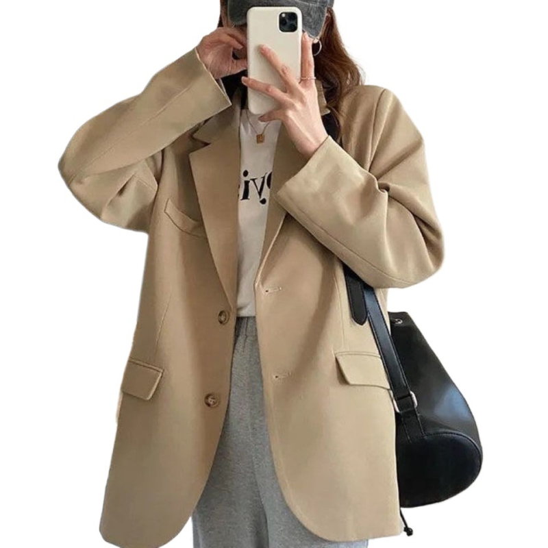 Ženski ležerni blejzer za proljeće i jesen, korejski stil s britanskim štihom, opušten kroj, kaki, elegantno sako