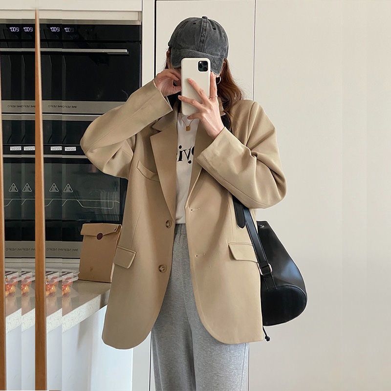 Ženski ležerni blejzer za proljeće i jesen, korejski stil s britanskim štihom, opušten kroj, kaki, elegantno sako