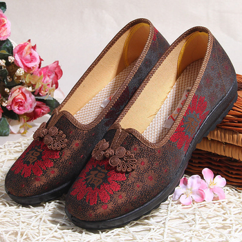 Női vászoncipők Beijing-stílusú hímzéssel, slip-on, puha talppal